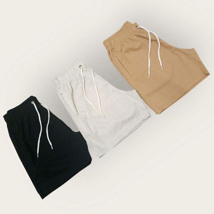Kit 3 Shorts De Linho Premium Bermuda Mauricinho Masculino Casual Basico Confortavel Cintura Com Cordão
