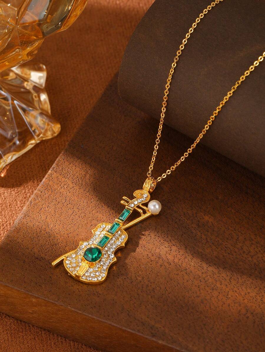 1 pieza Collar con colgante de violín de moda elegante y lujoso para mujer, diseño de joyería personalizada, regalo para familiares/amigos, tema de fiesta musical