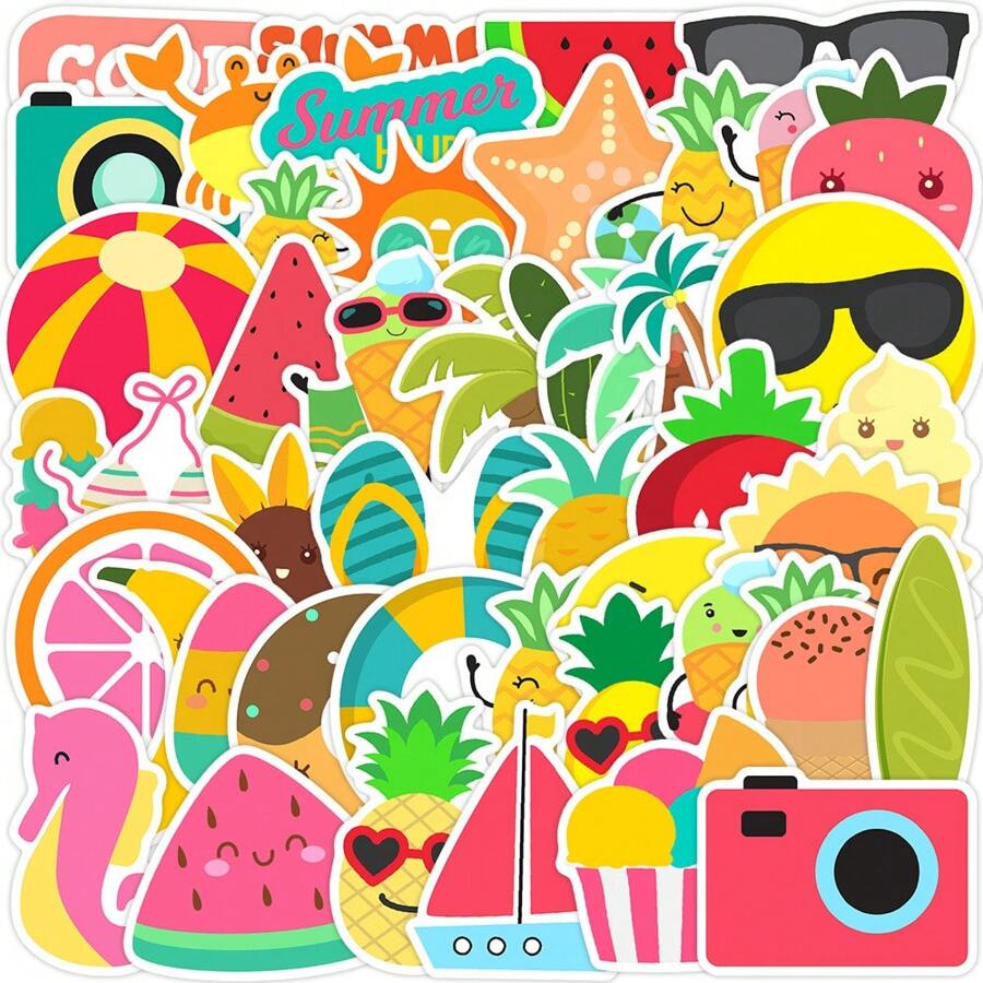50 Stücke Sommer Graffiti Aufkleber Vinyl Ästhetik Aufkleber für Scrapbooking, Journaling, Laptop, Stoßstange, Skateboard, Wasserflasche, Computer, Handy, Cartoon, Helm, Auto