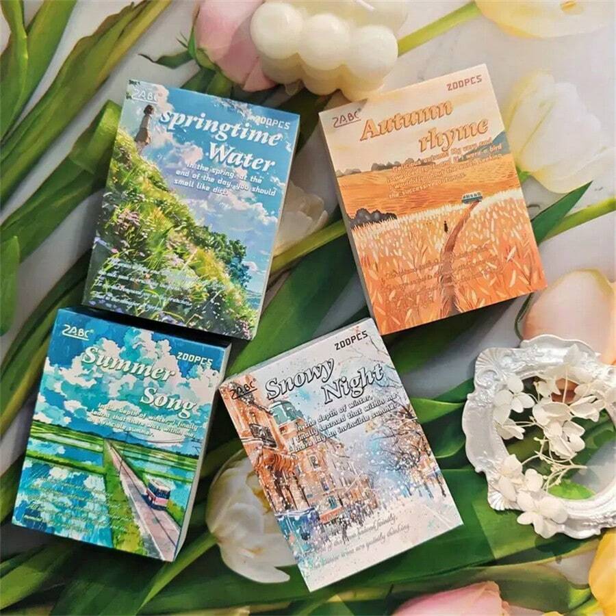 Aesthetic Collage Stickers - Themed For Spring, Summer, Autumn, Winter, Featuring Floral, Nature, And Urban Landscape Designs, Suitable For Magazines, Photo Albums, Stationery, Notebook Accessories | Seasonal Theme | Decorative Paper, Scrapbooking Supplies