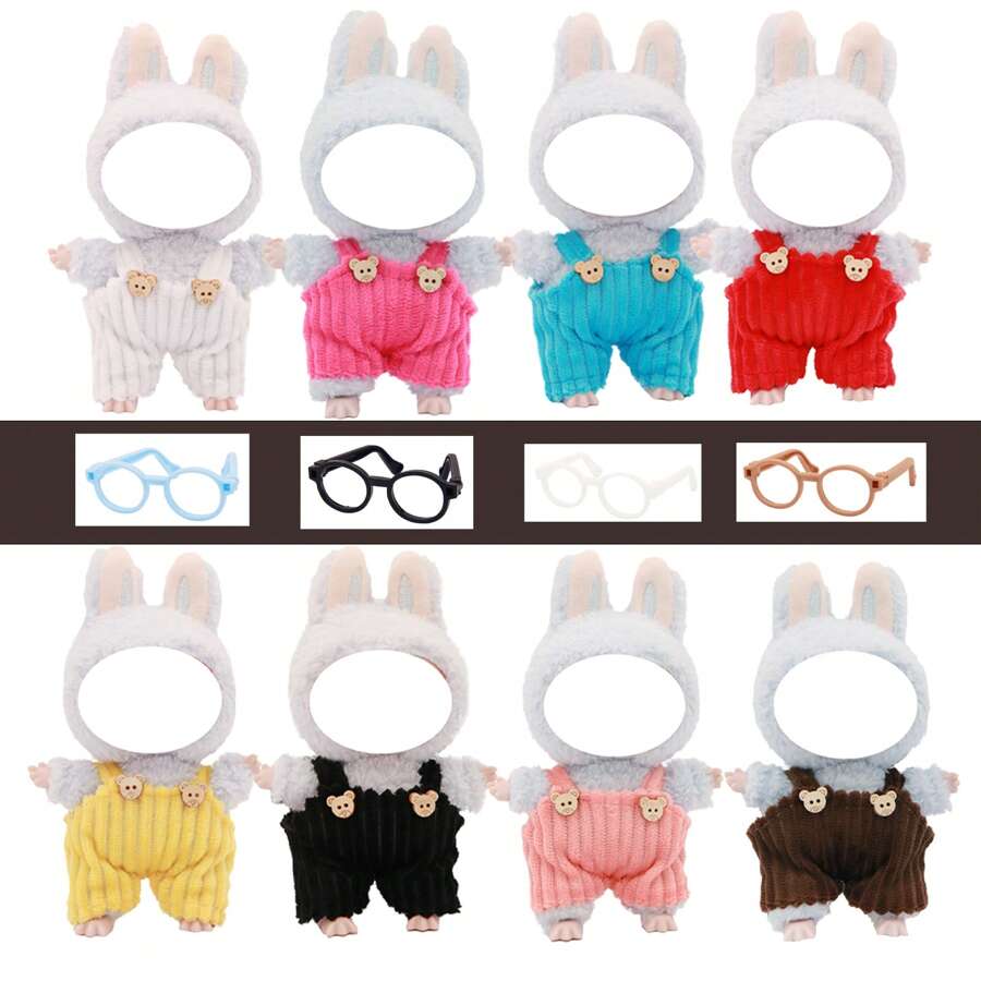 Conjunto de pantalones tipo babero con estampa de personaje a juego con gafas sin marco, disponible en múltiples colores (gafas no incluidas)