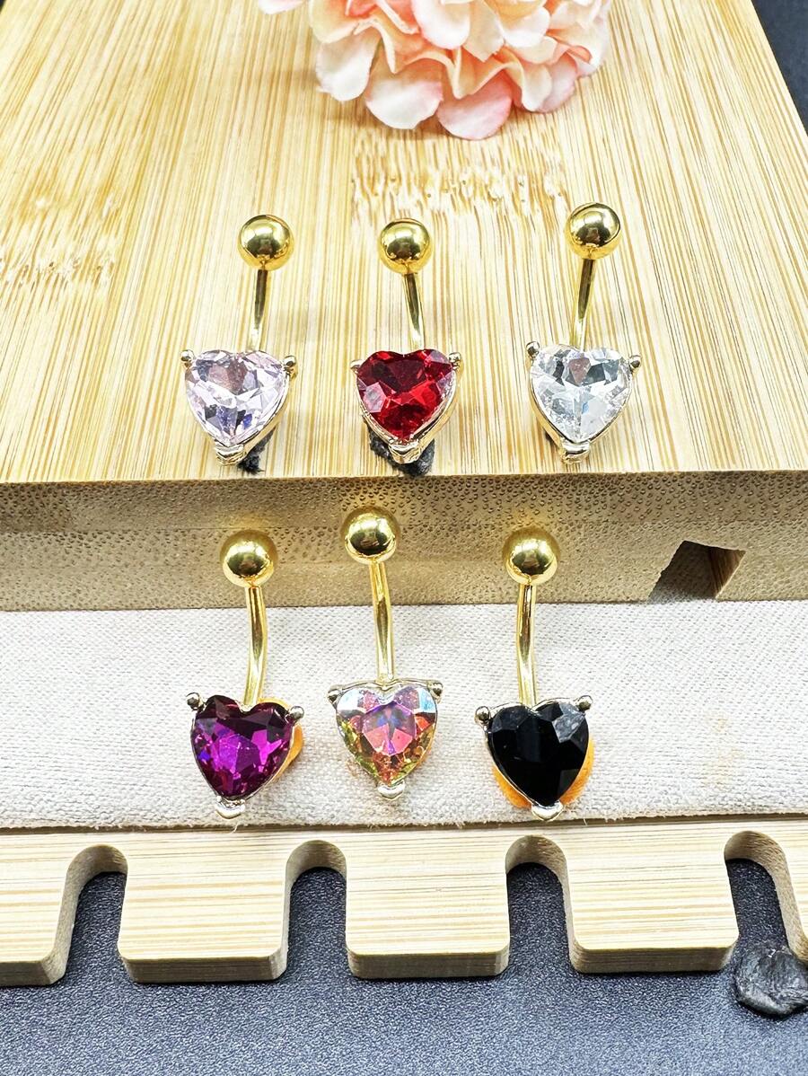 2025 Latest Copper Alloy 24K Gold Plated Realistic Heart Shape Belly Button Ring, Multi-Color Options, Will Not Fade, Suitable For Red Customer, Women's Daily Wear, Party, Wedding, Mother's Day, Can Be Used As Gift
