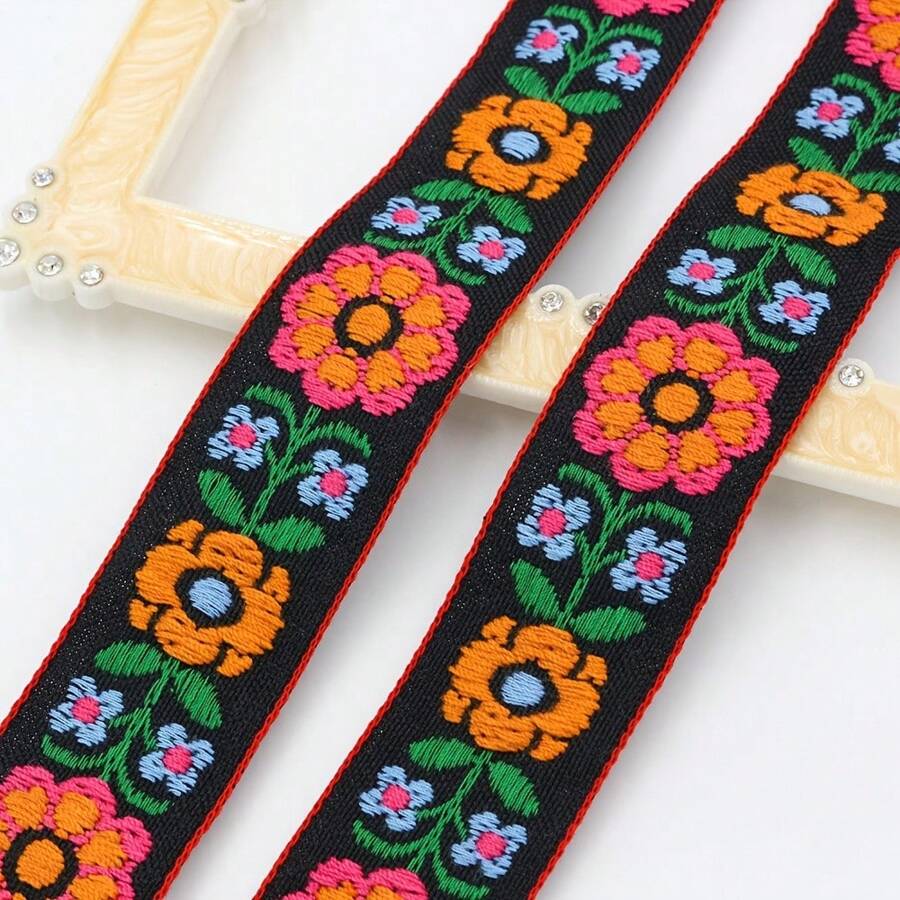 1 Yard Vibrant Sunflower Embroidered Lace Trim Ribbon - Perfect For Clothing, Hats, Shoes, Home Decor Accessories, Decorative Crafts | Floral Pattern Ribbon | Colorful Trimmings, Bouquet Ribbon