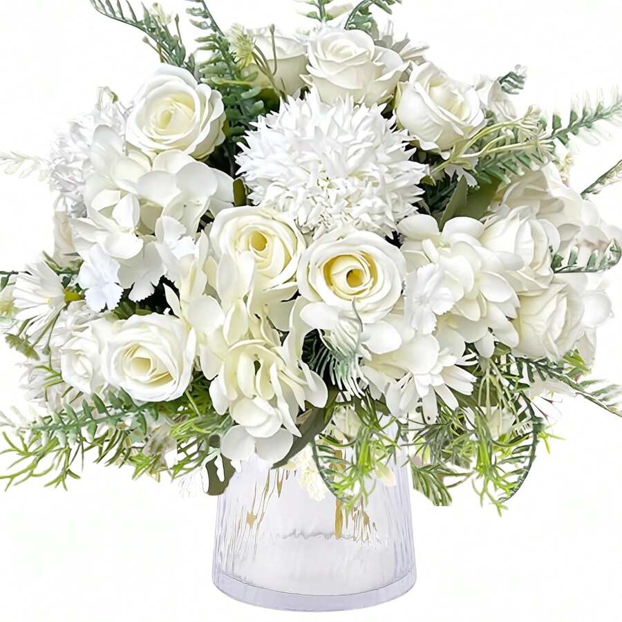 1PC/3PCS Artificial Rose, Hydrangea Flowers Silk Bouquets Fake Plants For Spring Wedding Vase For Home Dining Room Bedroom Decorations, Mother's Day Valentine's Day Festival Birthday Party Accessories, Outdoor Garden Decorations Autumn