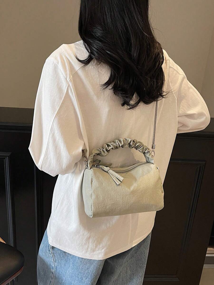 Nylon Mini Tote Bag | Two Compartment Handbag & Shoulder Bag | Minimalist Chain Crossbody Bag | Versatile Casual Purse For Women | Lightweight Commute & Daily Use