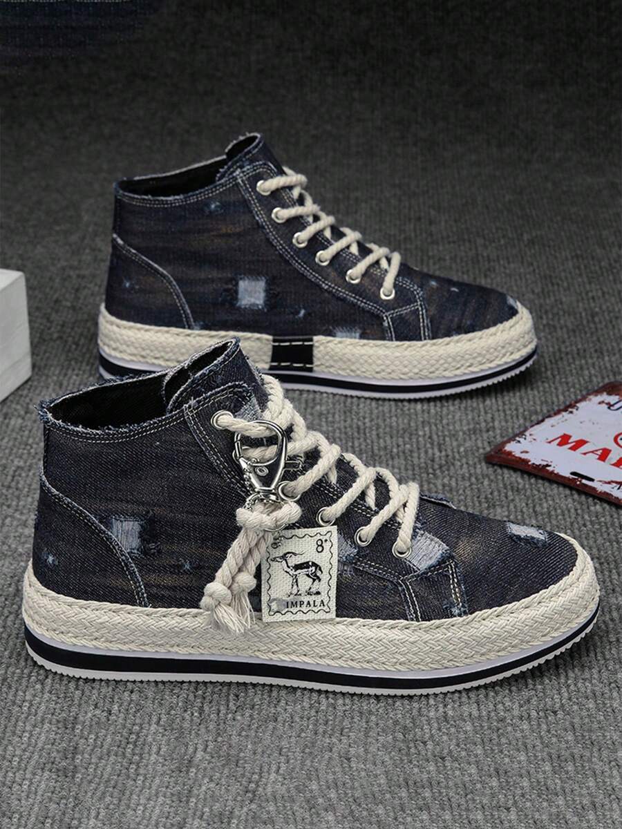 Men's Retro High-Top Skateboard Shoes, Comfortable Anti-Slip Casual Lace-Up Canvas Sneakers Suitable For Outdoor Activities