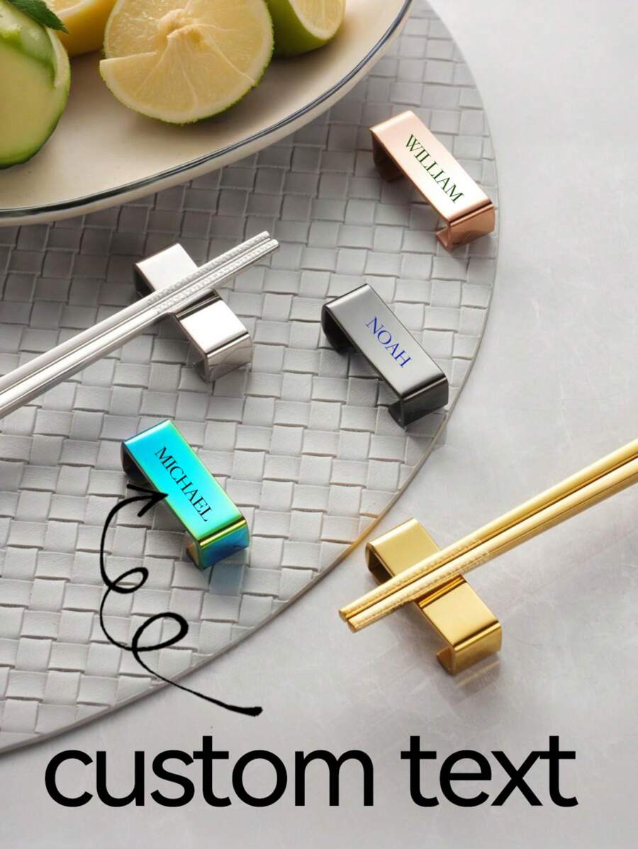 1/3 Pcs Customizable Chopstick Rest, Stainless Steel Chopstick Holder With Personalized Text/Name, Multi-Color 304 Stainless Steel, Creative Multifunctional Flatware Organizer, Hotel/Restaurant Tableware Decor, Home/Party/Birthday/Holiday Gathering Decoration