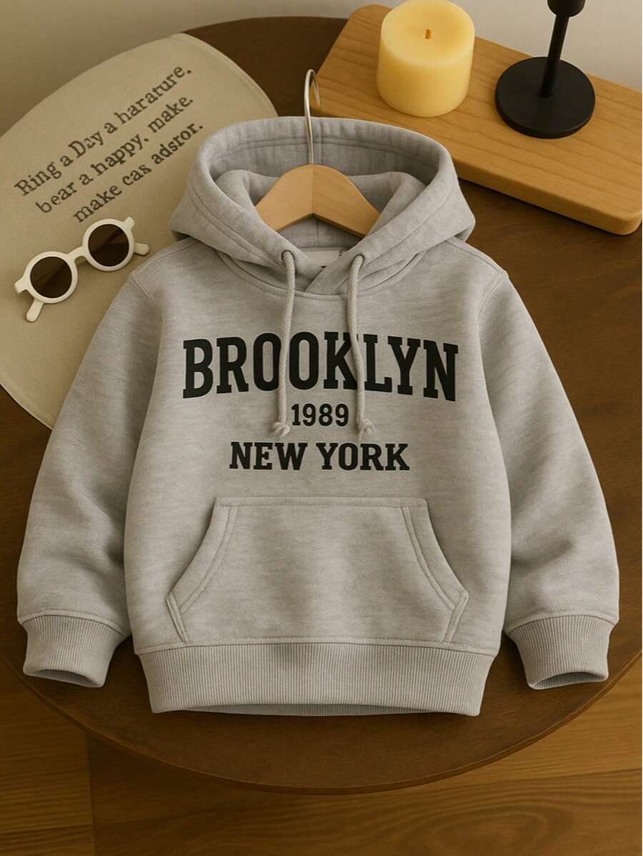Moletom Canguru Infantil Estampado Brooklyn Com Capuz Algodão Criança Confortável Várias Cores e Tamanho