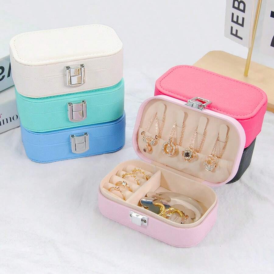 1pc Sewn Detail Jewelry Storage Box, Simple & Sturdy Portable Jewelry Box, Necklace, Ring, Jewelry Organizer Box, Jewelry Box, Watches, Perfect Gift For Valentine's Day, Mother's Day