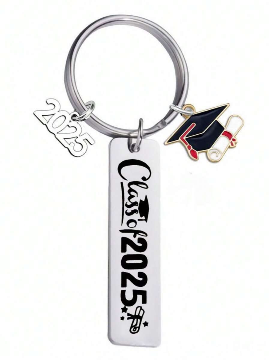 1pc Unisex New 2025 Stainless Steel Keychain, College Style Graduation/Back To School Gift, Student Backpack Accessory Car Accessories Bag Charm Backpack For School