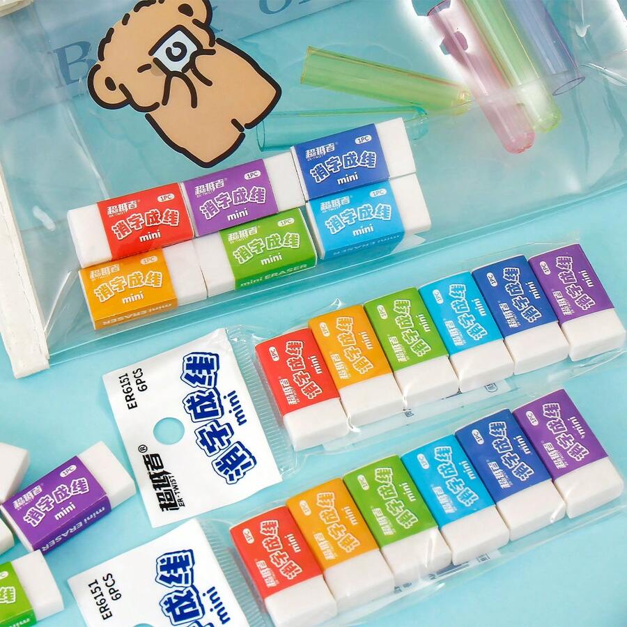 60/120pcs Colorful Paper Wrapped Mini Erasers, For Pencil Cleaning, Students School Exam Art Drawing Sketching Pencils, Clean & Less Crumbs, Office Stationery Party Favors, Gift For Classmates, Friends, Teachers, School Supplies,Back To School