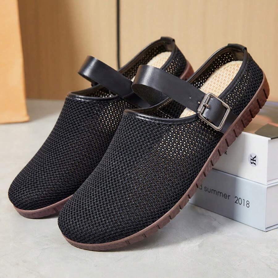 Women's Metallic Buckle Decor Flat Sandals, Elegant Square Toe Buckle Strap Shoes, Retro Flat Sandals, Lightweight & Comfortable Shoes
