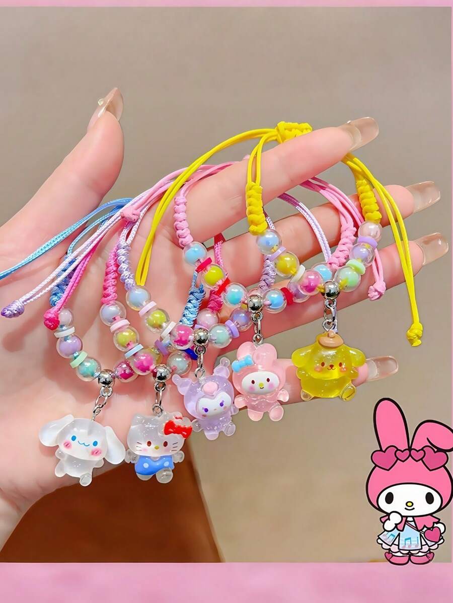 Sanrio Sanrio Hello Kitty Adjustable Woven Bracelet Handcrafted Cute Resin Pendant Jewelry, Suitable For Teenagers, Birthday Gifts For Best Friends, Anime Fashion Birthday, Easter Christmas Gifts.Friendship Bracelet,Girls Bracelets