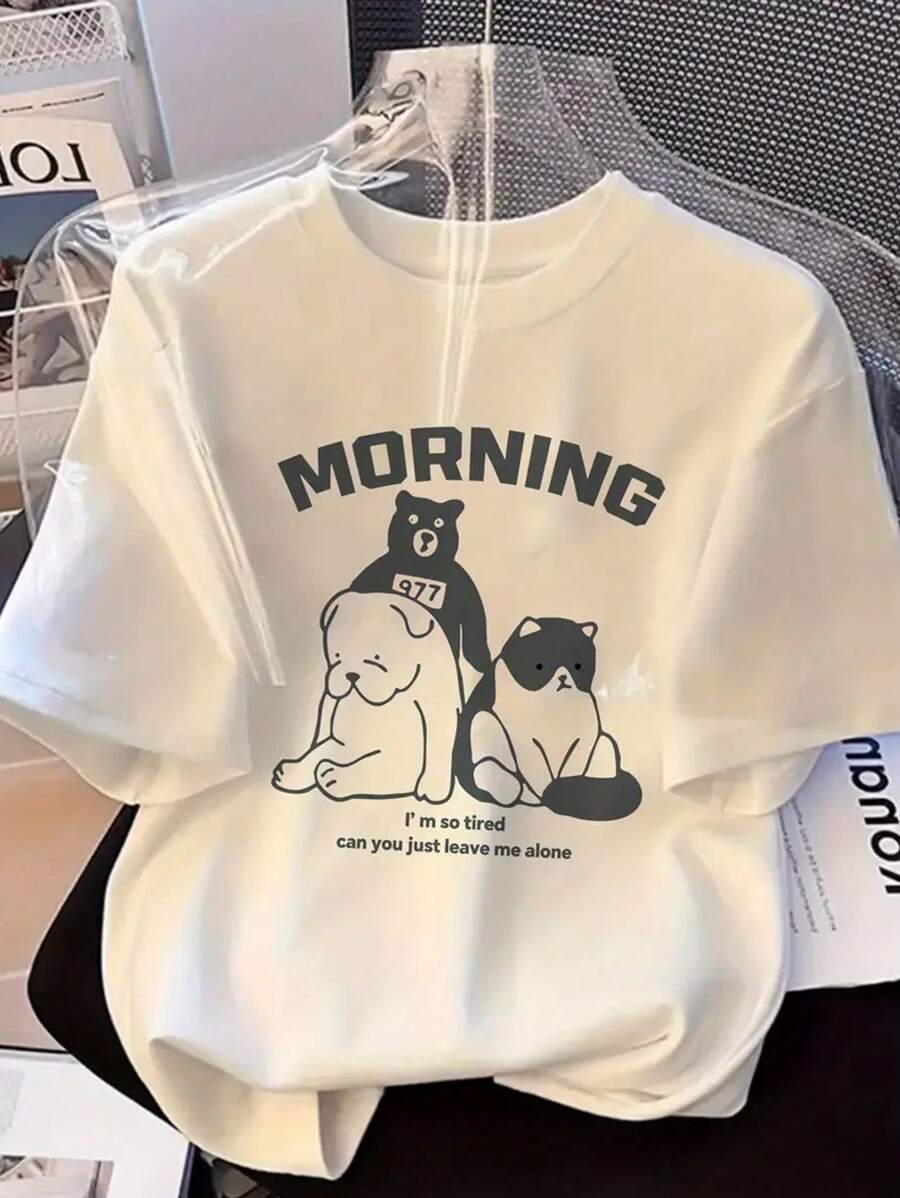 Made In Japan, Spring/Summer Cotton, Round Neck, Loose Fit, Versatile, Simple, English Print Short-Sleeve T-Shirt