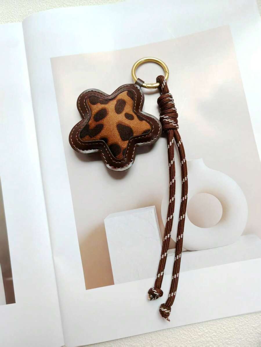 1pc Leopard Floral Key Chain Niche PU Padded 3D Flower Bag Charm Delicate Leopard Floral Pendant Bag Accessory