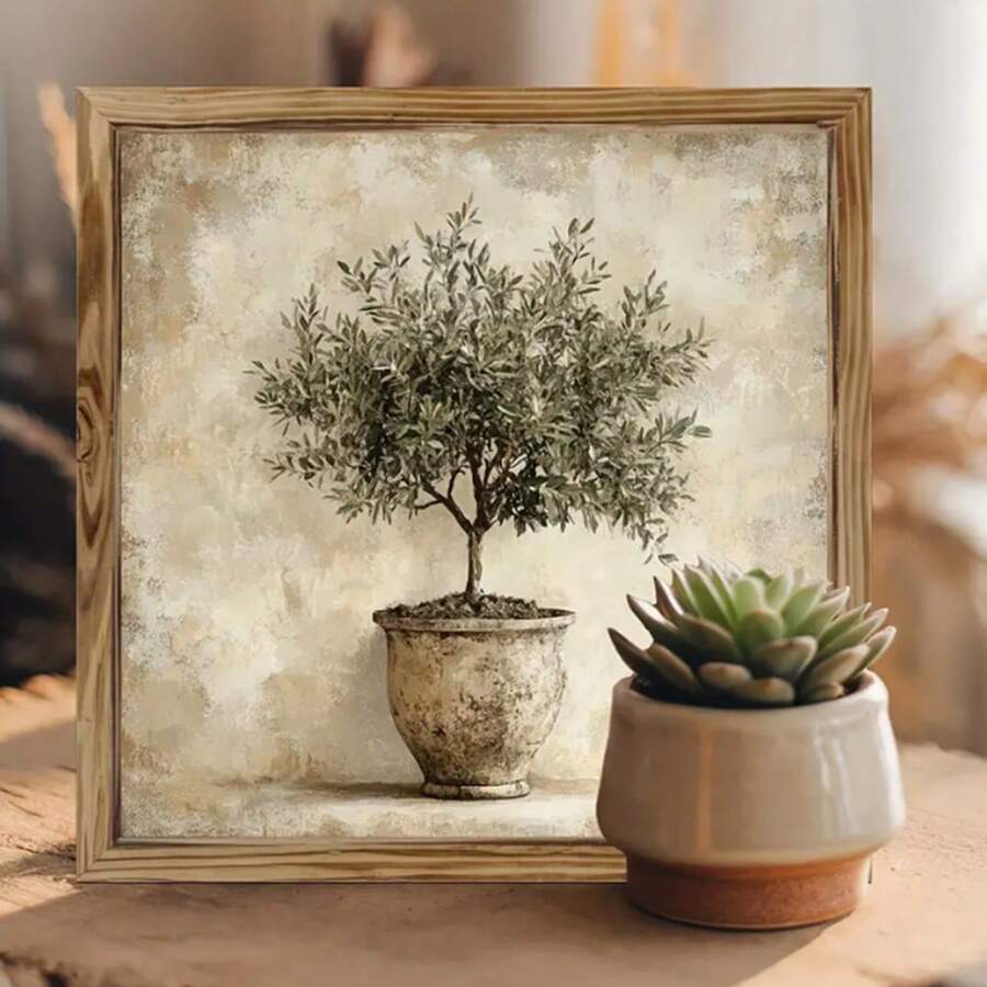 1 Piece, Retro Olive Tree Framed Mural, 8x8 Inch Motivational Slogan, With A Rustic Style, Very Suitable For Home Or Office Decoration, Perfect As A Gift For Family And Friends, Mural Decoration