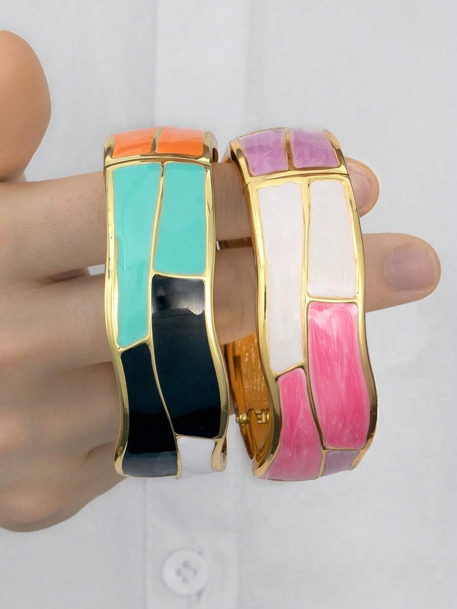 1pc Minimalist Vintage Boho Chic Zinc Alloy Colorful Resin Chunky Cuff Bracelet For Women, Nightclub Office Daily And Street Style Opulent Statement Piece Jewelry,Festival Gift For Wedding Valentine's Day Mother's Day Birthday