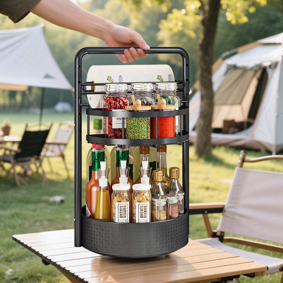 1pc Multi-Functional Spice Rack With Tissue Holder, 360° Rotating Kitchen Storage Rack, Spice Jars Organizer, Kitchen Accessory