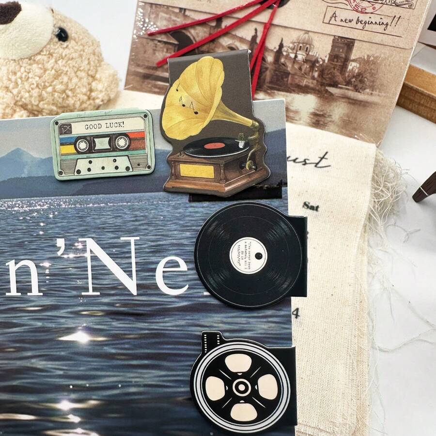4pcs Set Creative Band Magnetic Bookmarks - Vintage Style Student Magnetic Bookmarks With Strong Magnets, Perfect Gifts For Readers, Elegant Reading Accessories, School Supplies, Back To School