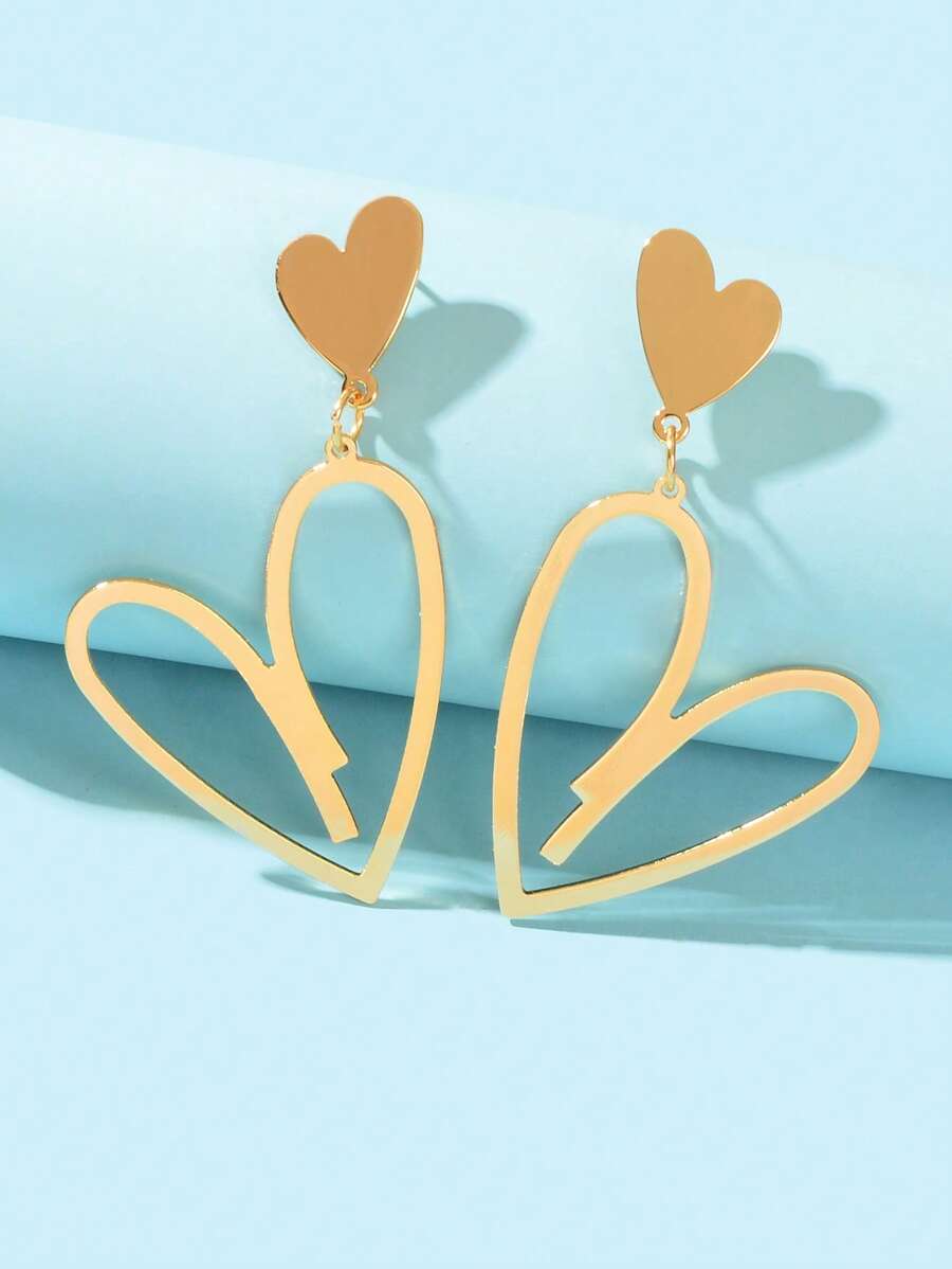 1 par de brincos pendentes minimalistas de ouro vazado em forma de coração para mulheres, joias para festa diária