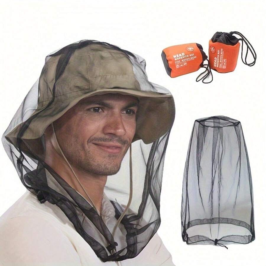 1 pieza/3 piezas Sombrero de pesca nocturna para exteriores, red anti-insectos y anti-mosquitos, sombrero de pesca anti-abejas, transpirable, máscara protectora, suministros para exteriores