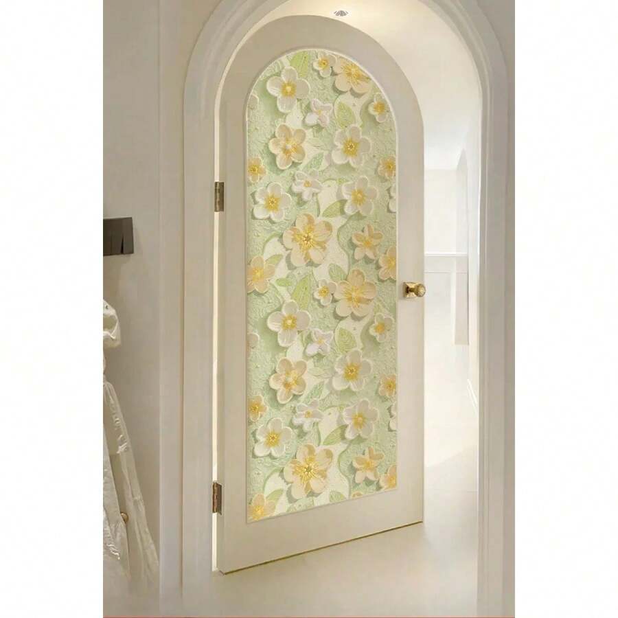 1 pièce/Rouleau Autocollants en verre feuilleté de plantes et de fleurs pour fenêtre de salle de bain, porte, film de confidentialité empêchant les regards indiscrets. Film de porte de salle de bain et de toilettes, laissant passer la lumière et opaque. Autocollant décoratif adhésif pour porte en verre pour la maison et le bureau