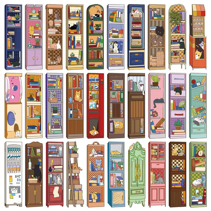 30pcs Cute Cat Themed Bookmarks - Cartoon Cat Scene Adorable Reading Book Page Clips School Supplies,Back To School
