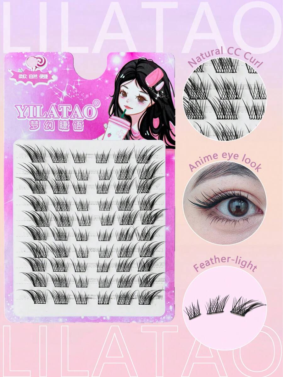 10 filas, 60 piezas de pestañas postizas en forma de ojos de zorro, orejas de trigo puntiagudas. Pestañas postizas estilo muñeca delgadas de tallo negro, gruesas y naturales, de estilo diablillo