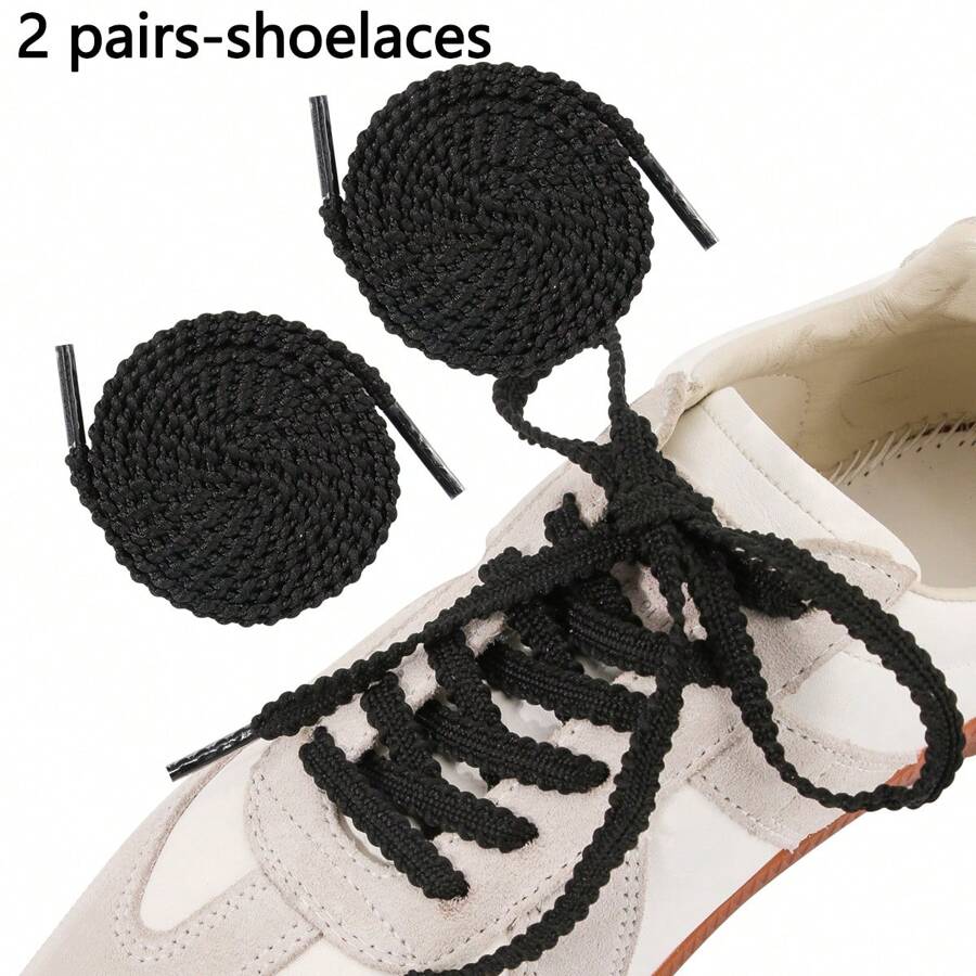 2 Pairs Flat Serrated Edge Shoelaces, Black & White Colors, Unisex Flat Sport Running Casual Shoe Laces