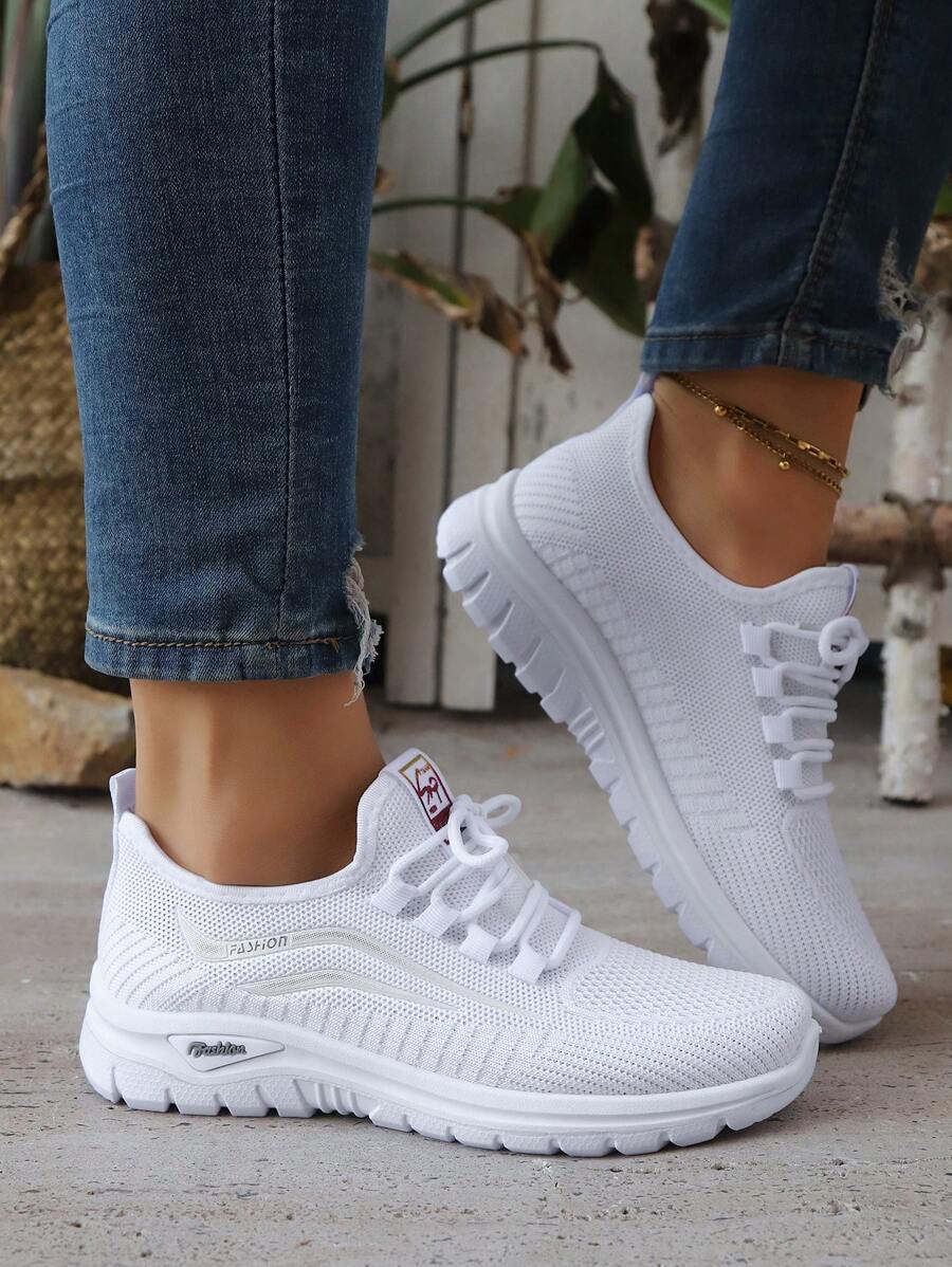 Zapatillas deportivas de moda para mujer, nuevas y cómodas, blancas, transpirables y con cordones para hacer ejercicio y correr