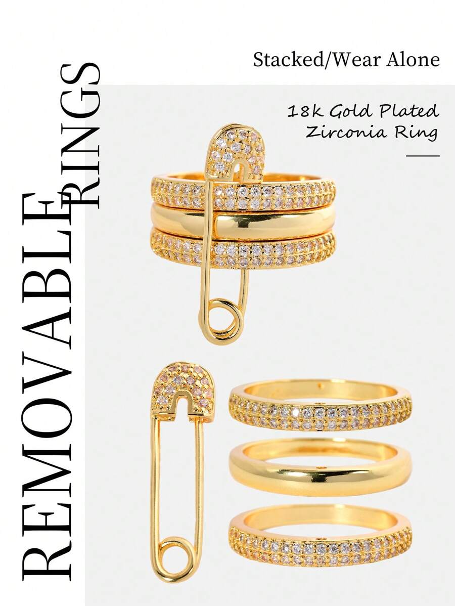 1pc Fashion Safety Pin Decorative Ring,Sparkling Rhinestone Pendant Accessory,Multi-Layer Removable Ring With Pin Design,Elegant Ladies Jewelry,Suitable For Daily Wear,Perfect Gift For Birthday,Valentine's Day.(Chain Is For Display Only,Not Included)