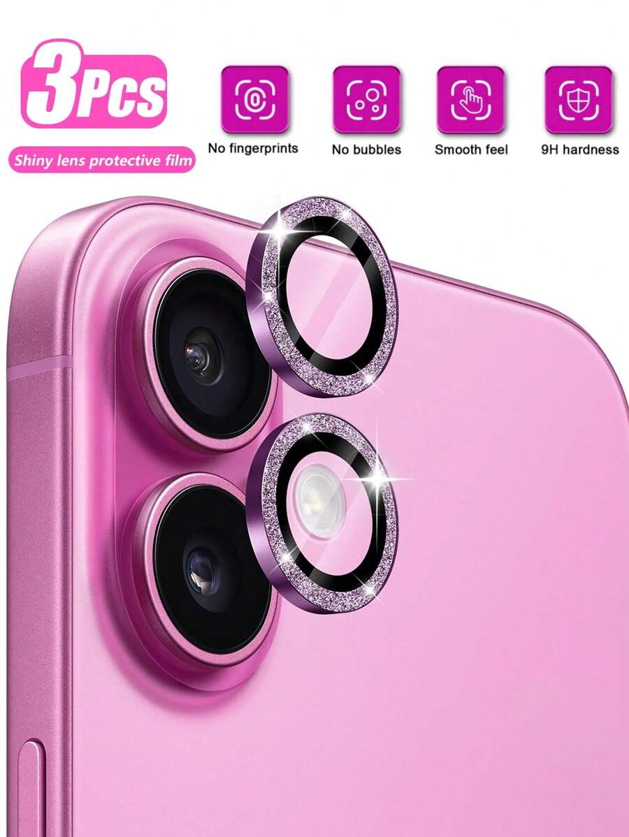 3 Packungen iPhone Kamera Linsen Schutzabdeckung kompatibel mit iPhone 16 16 Plus 16Promax 15 14 13 12 11 Pro Promax Plus Mini Serie, Kamera Schutzfolie mit unabhängigem Metallring, glänzend in rosa rot, Geschenk für Geburtstag, Familie, Freunde, funkelnder Kristall, Linsenscutz, Handyzubehör
