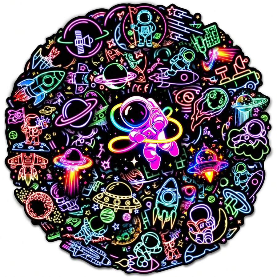 50pcs A Luminous Sticker, Glow-In-The-Dark Neon Graffiti Sticker, Decorative For Notebooks, Cups, Guitars, Luggage, Personalized Waterproof Sticker.