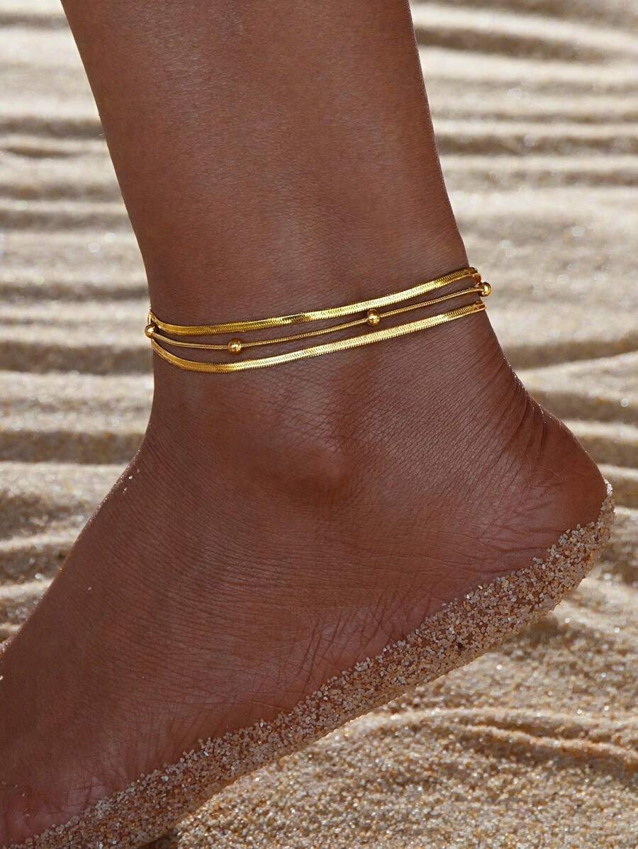 MONALLY 3 peças/conjunto banhado a ouro 18K elegante moda cobra osso bola corrente tornozeleiras de ouro para mulheres aço inoxidável jóias amizade presente de aniversário presente de dia das mães para férias de verão viagem praia festa