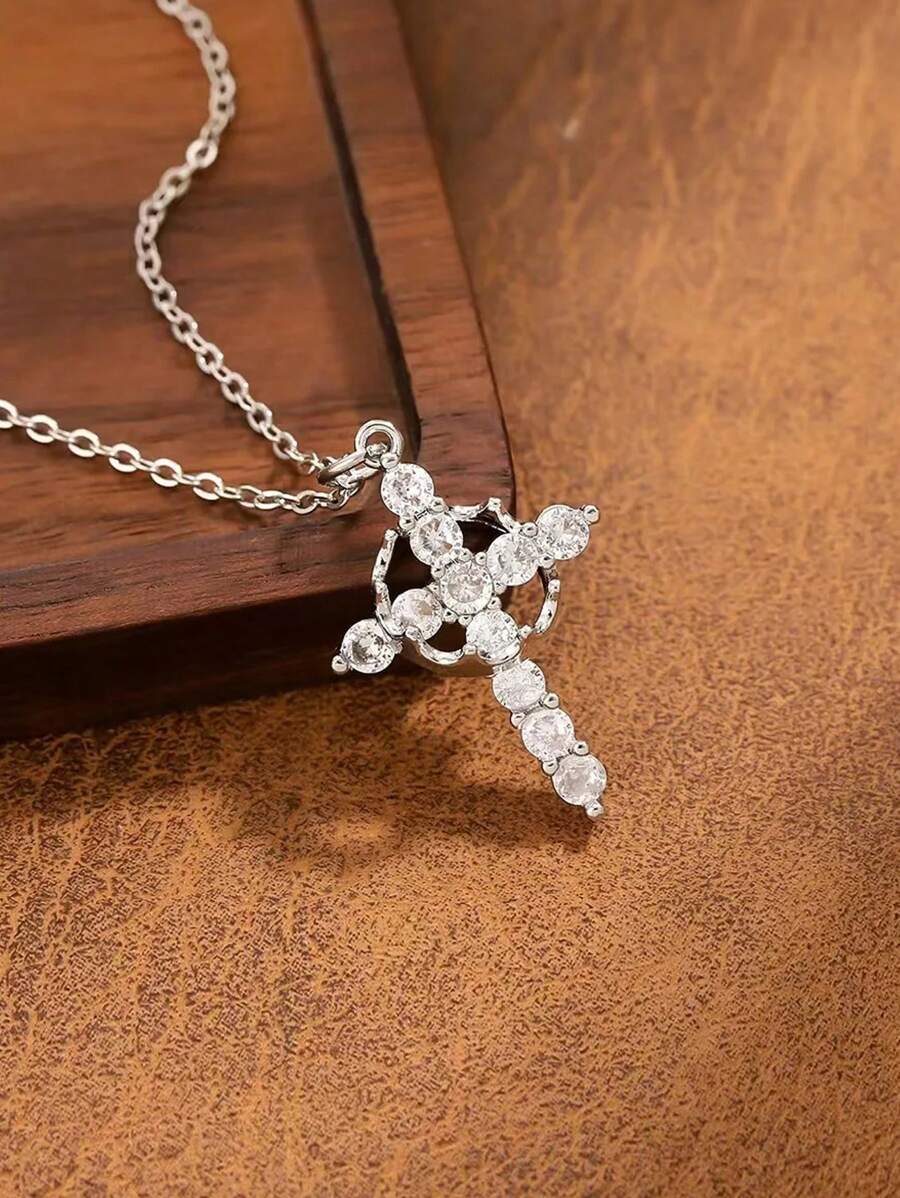 1 Piece Ladies' Zirconia Cross Necklace - Exquisite Cubic Zirconia Pendant Necklace Simple Gold Cross Pendant Necklace