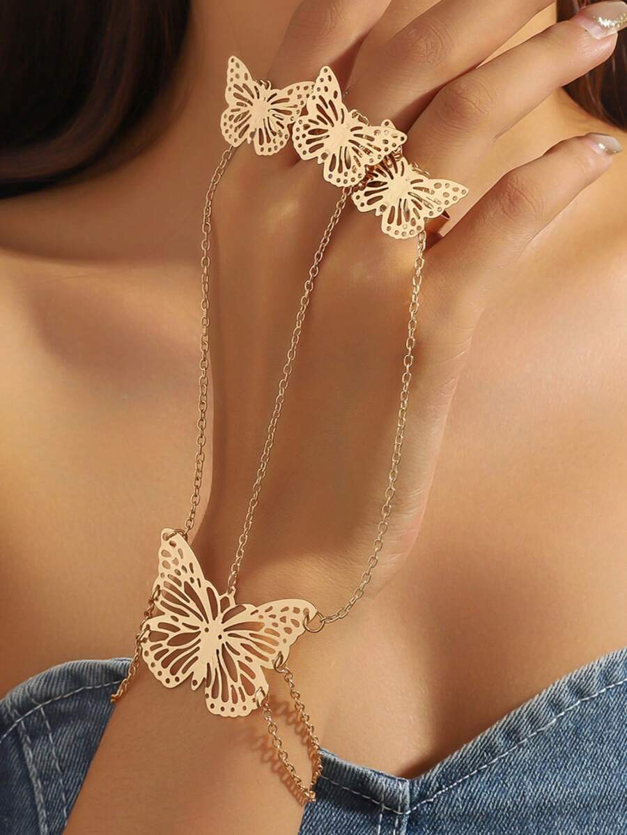 1pc Hollow Butterfly Decor Finger Bracelet, Fashionable European Style Suitable For Holidays, Parties And Casual Wear