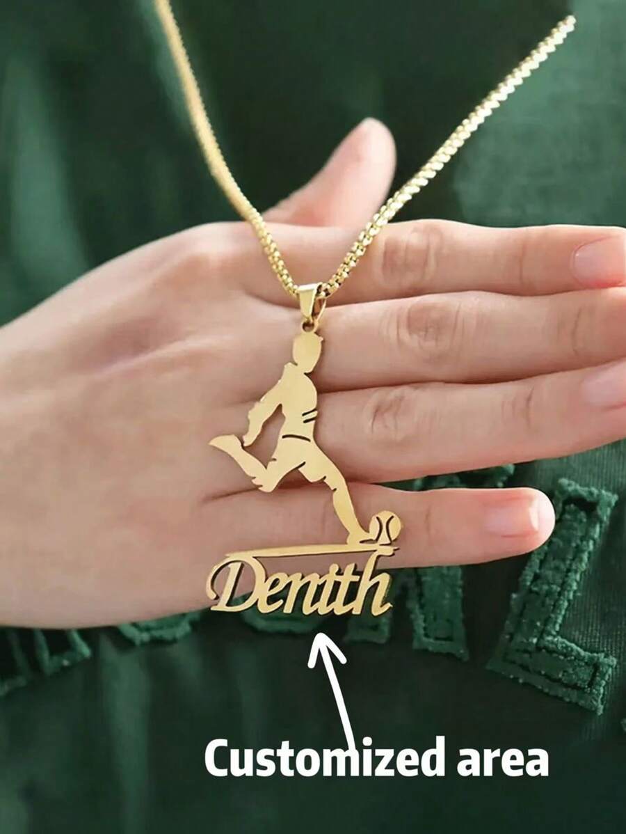 Colar com pingente personalizado com nome de jogador de futebol - Aço inoxidável dourado com estampa de futebol, presente perfeito para fãs de futebol, joias esportivas unissex para o dia a dia, artesanato de qualidade, estilo de carta de volta às aulas