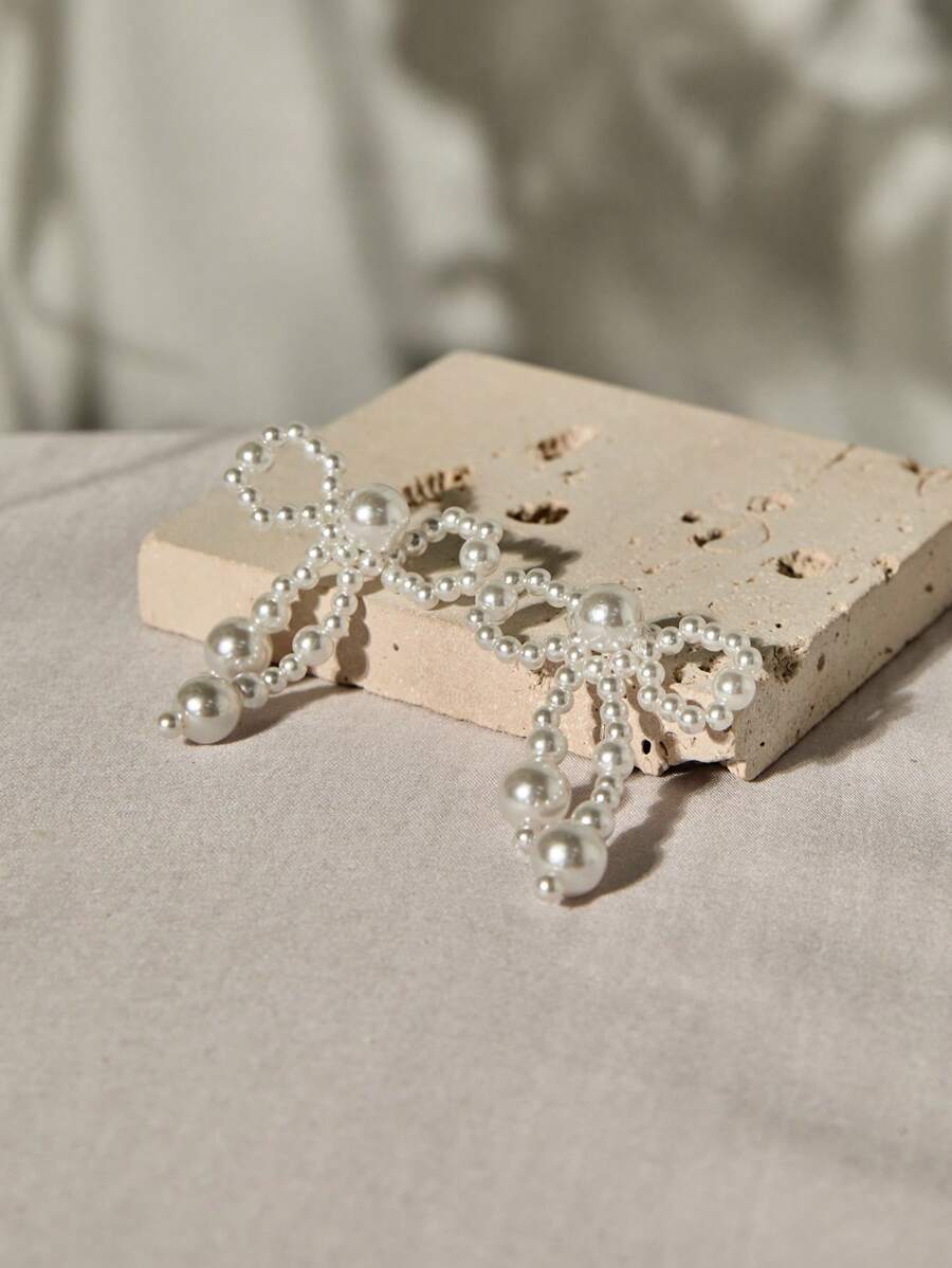 Pendientes con lazo y perlas falsas elegantes y de moda para mujer, ideal para el Día de San Valentín