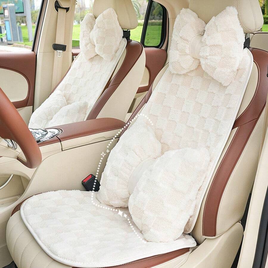 1 Stück kuscheliger, weicher Auto Nackenkissen Kopfstütze, Auto Sitzauflage, Damen Fellauflage warm rutschfest bequem Halbe Auto Sitzabdeckung, geeignet für die meisten Automodelle im Herbst & Winter
