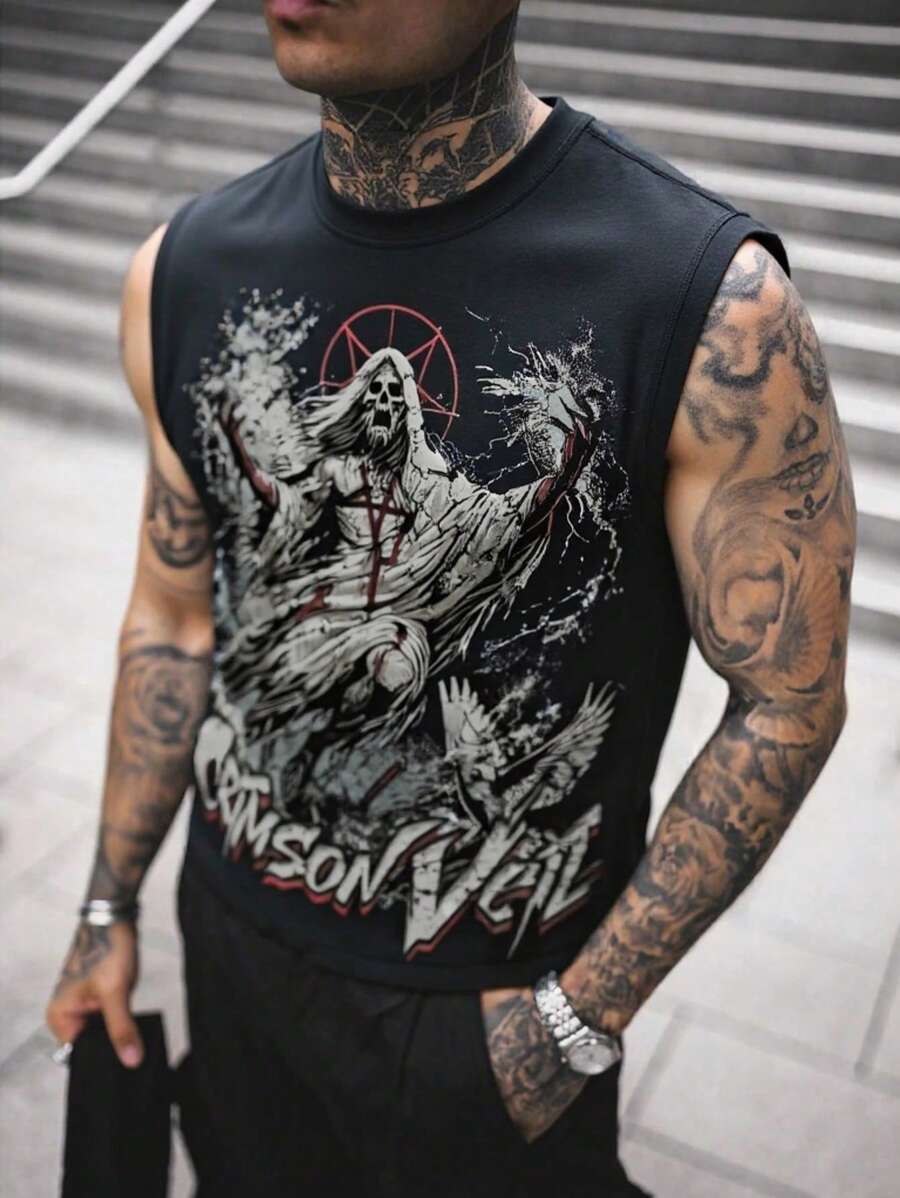 Camiseta de tirantes de alta calidad y cómoda con estampado de letra en estilo Y2K para hombre, ideal para el verano