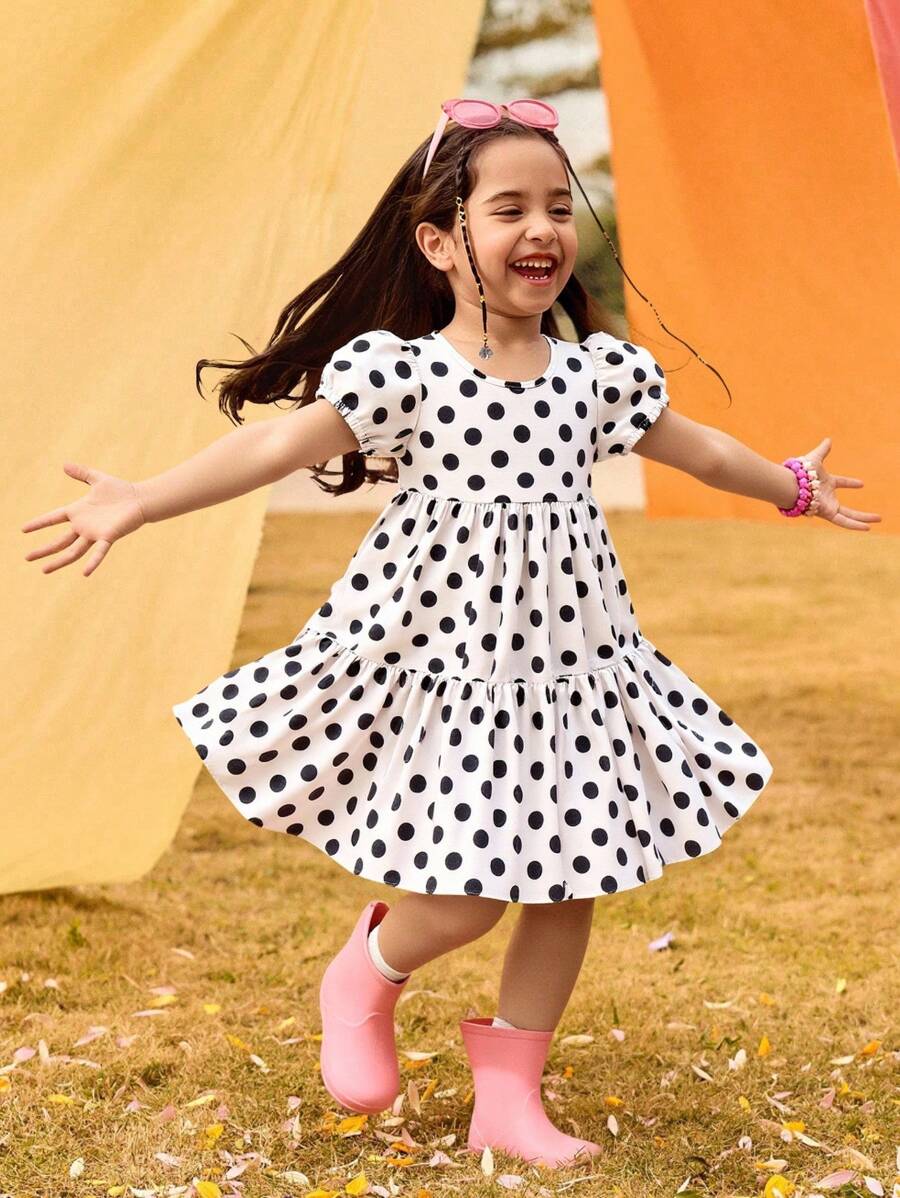 Seven Princess 1 pièce Robe décontractée à col rond à manches courtes oversize à pois, style coréen, confortable et adaptée aux loisirs, aux vacances et aux sorties