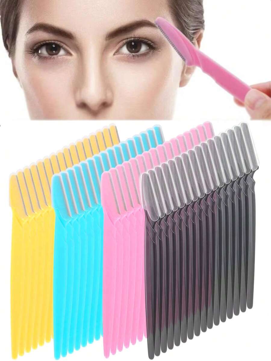 24pcs Multicolor Eyebrow Trimmer, Portable Eyebrow Shaver Razor Shaper Tool For Face Hair Removal, Grooming And Personal Care, Easy To Use Shaving And Depilating. Compact And Lightweight With A Protected Fine Shaver Head For Precise Trimming While Helping To Prevent Scratches And Cuts.
