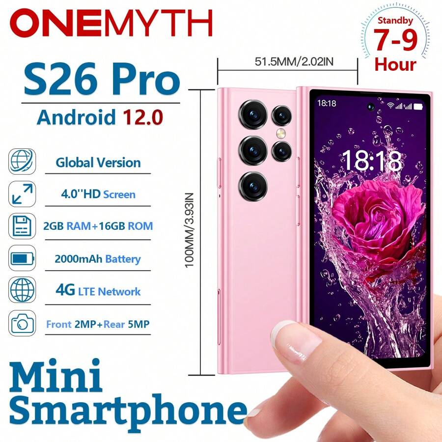 SOYES SOYES ONEMYTH S26 Pro 4G Mini Smartphone 4,0 Zoll HD Vollbild-Display, 2000mAh großer Akku, 2GB RAM, 16GB ROM, Android 10.0, Dual-SIM-Standby, klein und handlich, mit Play Store, kostenloser Handyhülle und Kartenstift, ideal als Überraschungsgeschenk für Mädchen. Schwarz/Rosa/Grau. Ein Must-Have-Artikel für die Feiertage.
