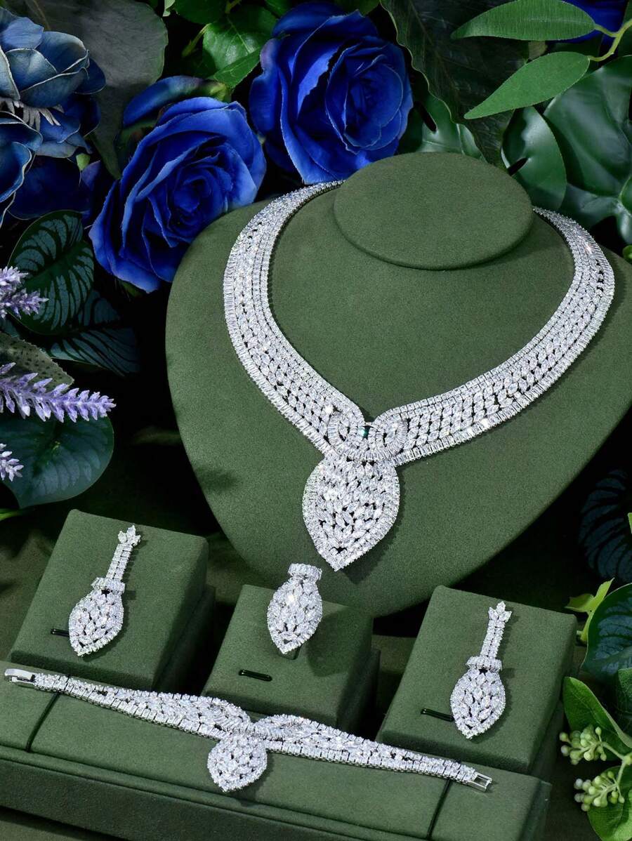 1 set de joyas de lujo con cubic zirconia hueco decorado, adecuado para uso de fiesta de mujeres