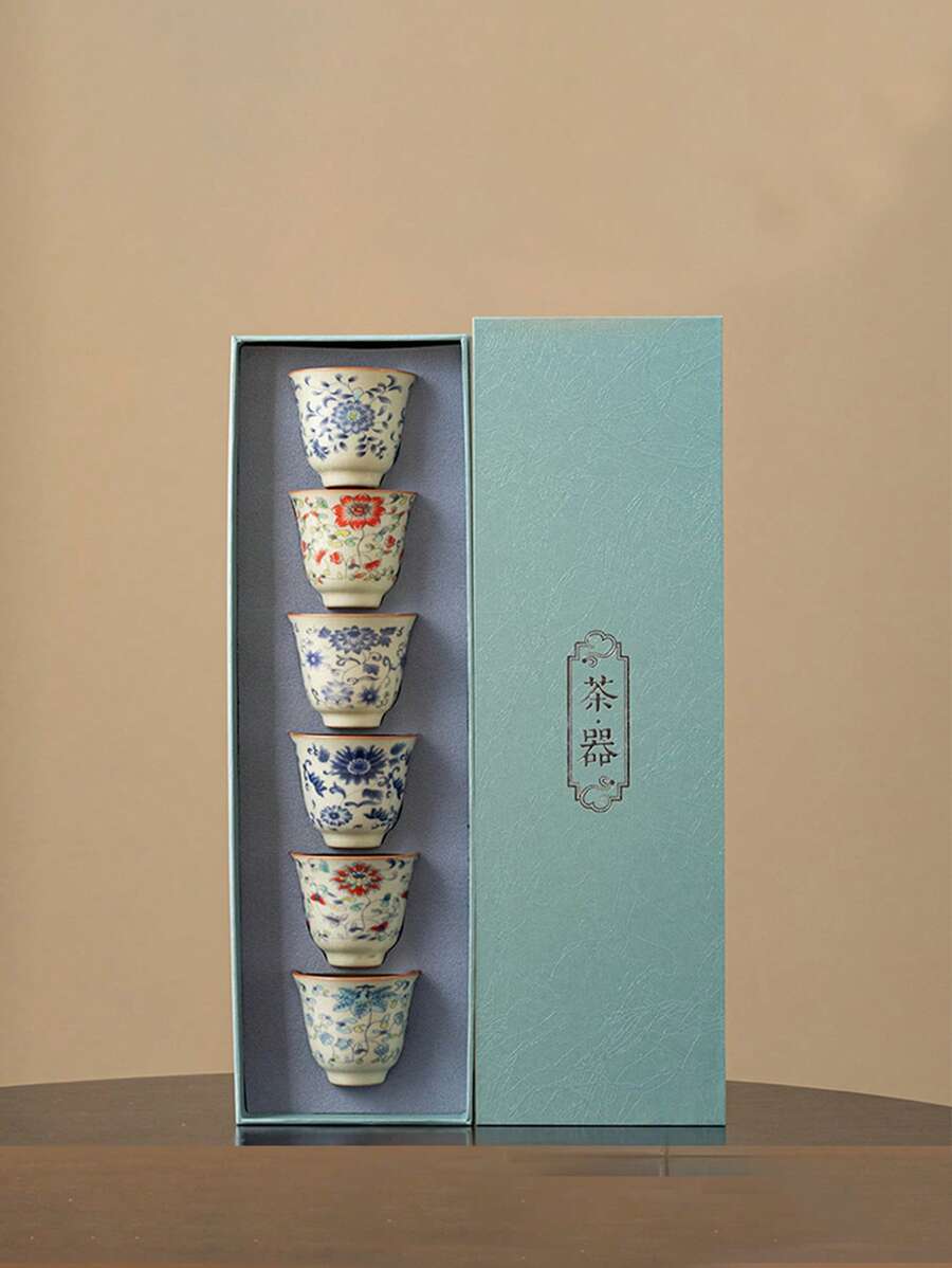 1 Stück/1 Set Ru-Brennöfen blühende Blumen Teetasse, Keramikmaterial, luxuriöser retromoderner Kung-Fu-Tee-Zeremonie-Becher, elegante Teetasse zum Empfangen von Gästen und Freunden, Geschenkbox-Verpackung zum Verschenken, geeignet für Nachmittagstee und Kaffee zum Schulbeginn