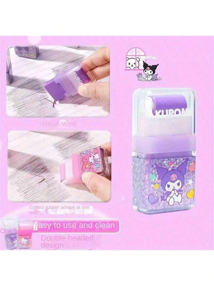Sanrio Sanrio Children Stationery Erasers, Kuromi Print Roller Erasers, Student Replacement Erasers, Cute Creative Erasers, School Supplies,Back To School