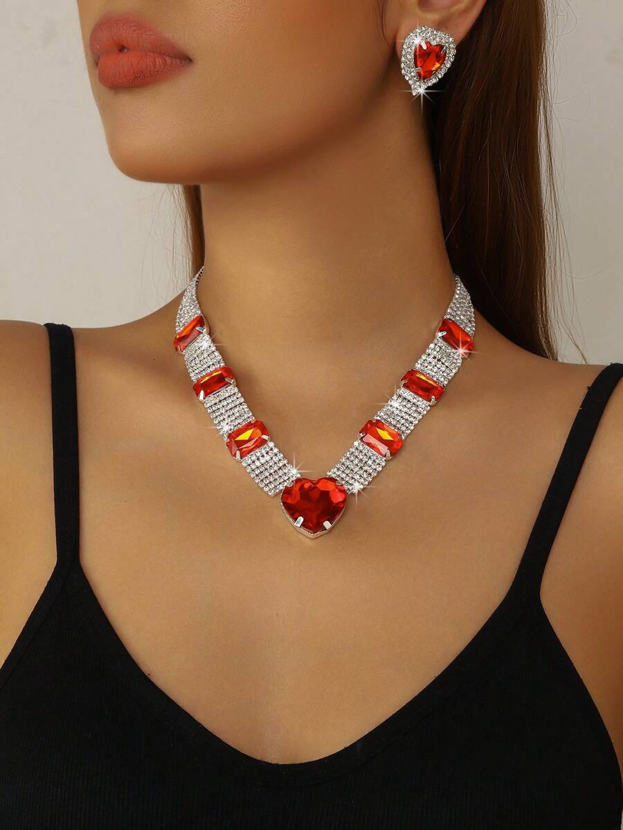 3 Pieces/Set Rhinestone Blue Necklace Earrings Fashion Jewelry Set - Suitable For Women's Daily Wear, Weddings, Parties, Etc.