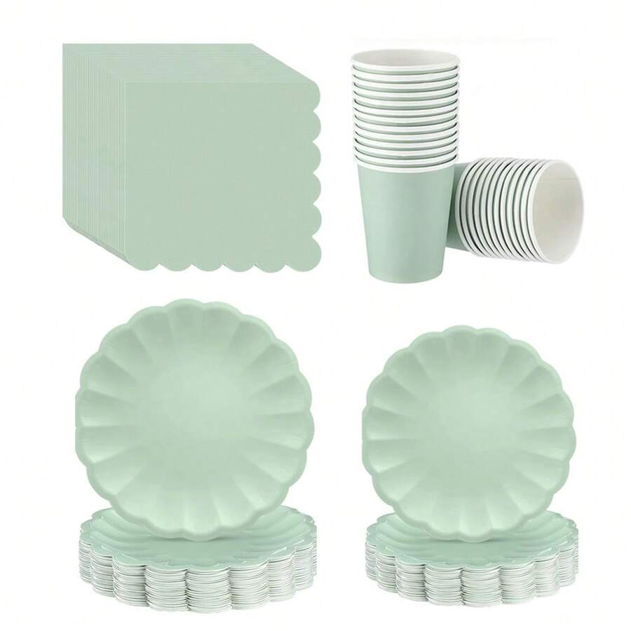 10 Stück/20 Stück/40 Stück/50 Stück, fächerförmige Pappteller 9 Zoll 7 Zoll mit Schalenrand, Einweg-Servierplatten, Pappbecher, Papierservietten, Geburtstags- und Hochzeitsdekoration (mintgrün), Muttertagsgeschenk, Hochzeits- und Geburtstagsparty Zubehör, Alltagspicknick, Campingtablett