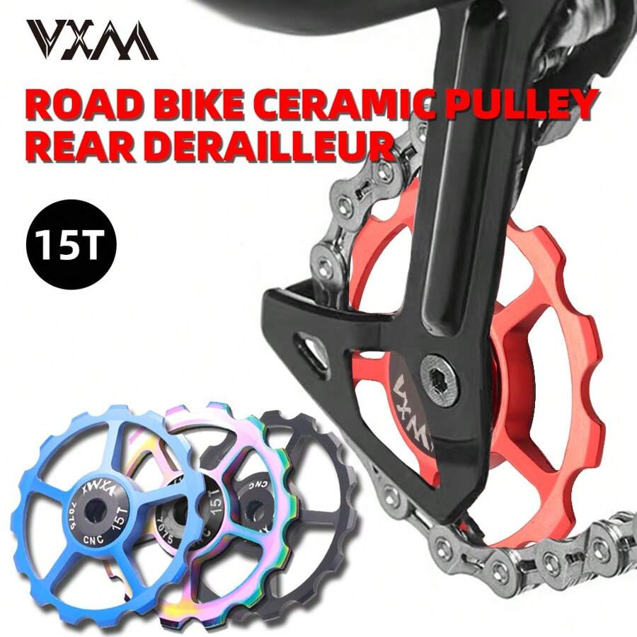 Polea del desviador trasero de bicicleta VXM de 15T, de aleación de aluminio con cerámica, con rodamiento metálico