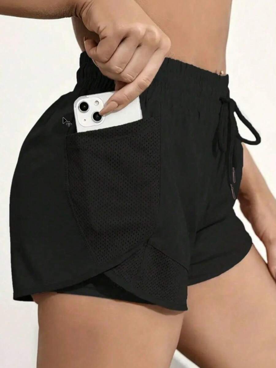 Shorts de yoga 2 en 1 para mujeres con tela de secado rápido y bolsillos de malla - Para fitness casual, entrenamientos en el gimnasio - Adecuado para el verano - Para mujeres - Perfecto para un estilo de vida activo